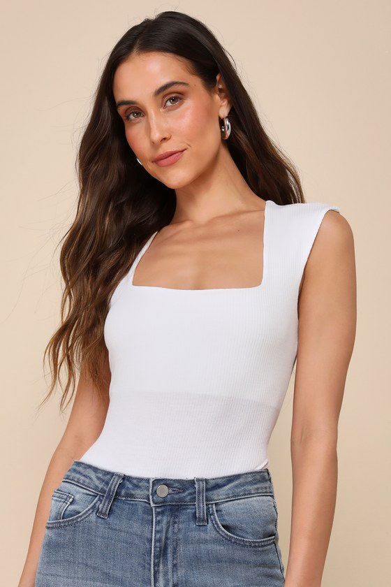 Ivory Bodysuit - Ribbed Knit Bodysuit - Square Neck Bodysuit - Lulus