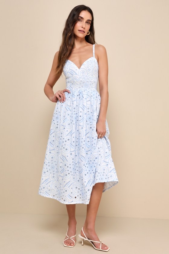 Lulus Sunny Poise White Cotton Eyelet Embroidered Midi Dress In White