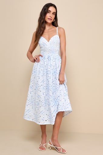 Sunny Poise White Cotton Eyelet Embroidered Midi Dress 2