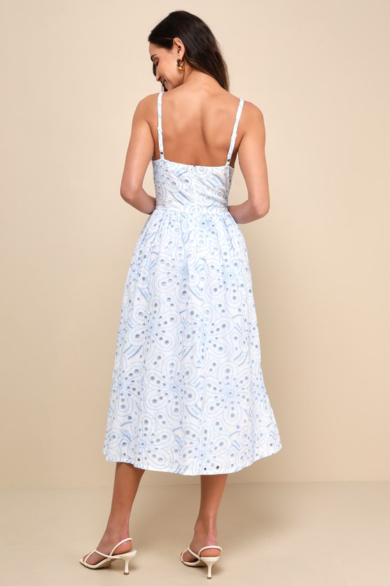 Lulus Sunny Poise White Cotton Eyelet Embroidered Midi Dress In White