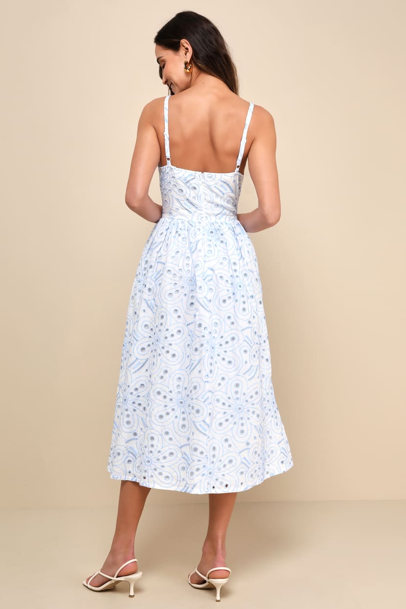 Sunny Poise White Cotton Eyelet Embroidered Midi Dress