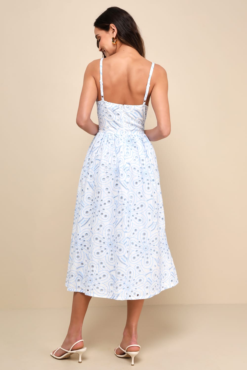 Sunny Poise White Cotton Eyelet Embroidered Midi Dress