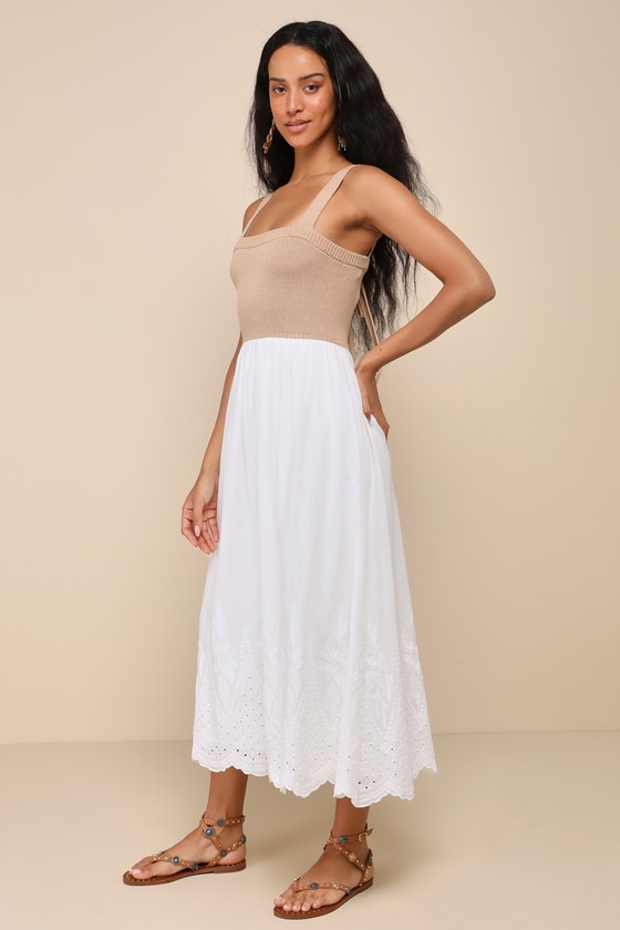 Shop Lulus Breezy Pick Ivory Color Block Backless Embroidered Midi Dress