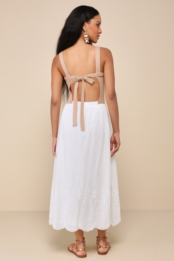 Shop Lulus Breezy Pick Ivory Color Block Backless Embroidered Midi Dress