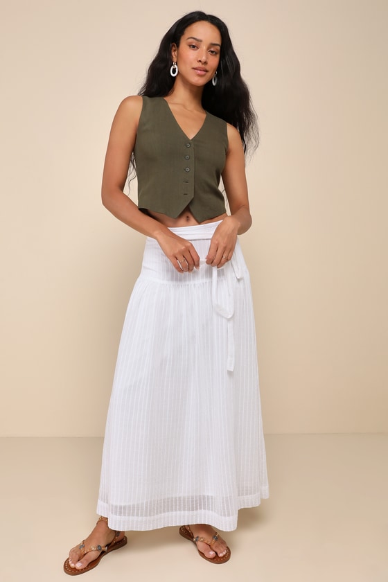 Lovely Perspective Ivory Textured Tie-Front High-Rise Skirt 3