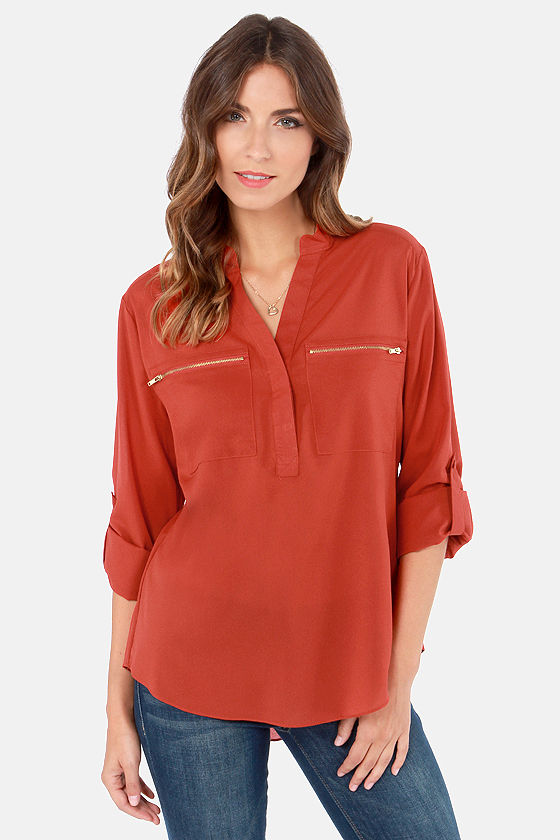 Burnt Orange Blouse - $31.00 - Lulus