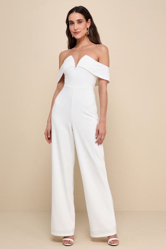 Shop Lulus My Favorite Night Ivory Off-the-shoulder Jumpsuit