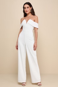 My Favorite Night Ivory Off-the-Shoulder Jumpsuit