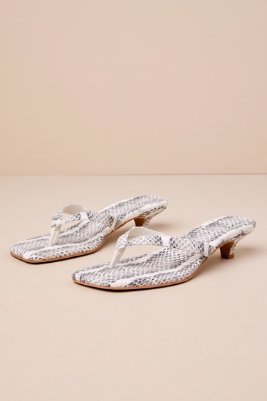 Tasiah Grey and White Snake-Embossed Leather Thong Sandals