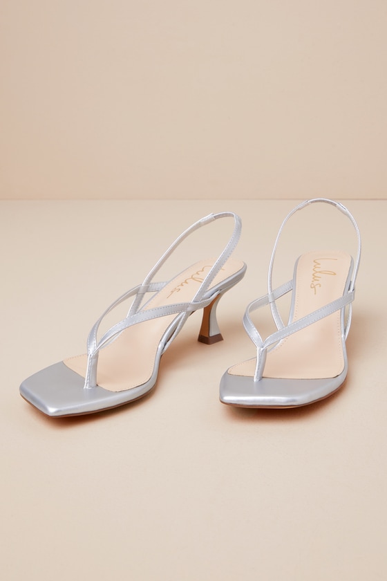 Lavonna Silver Thong Slingback Kitten Heel Sandals 1