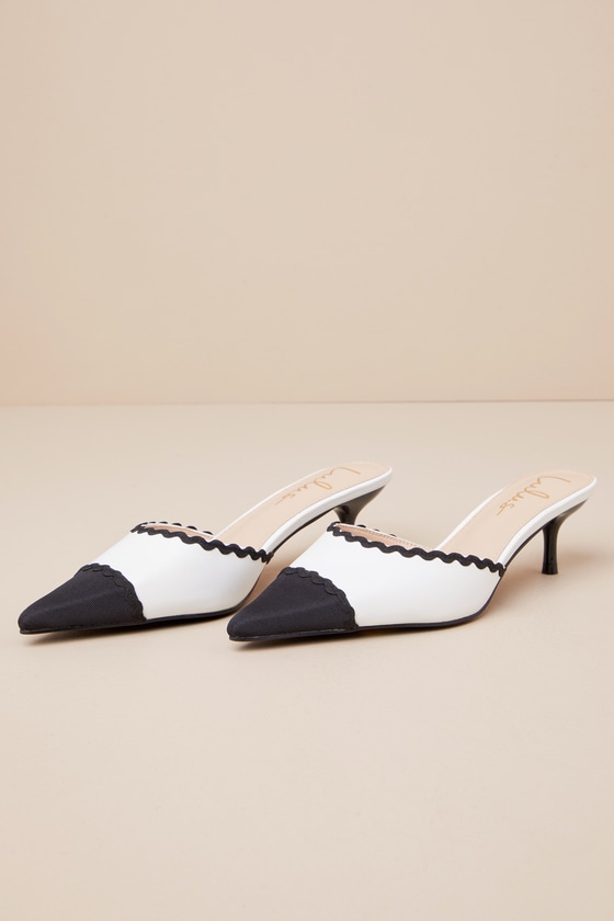 Calton Black And White Pointed Toe Mules Pumps