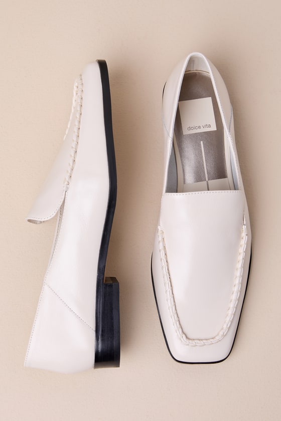 Shop Dolce Vita Beny Ivory Crinkle Patent Leather Square Toe Loafers