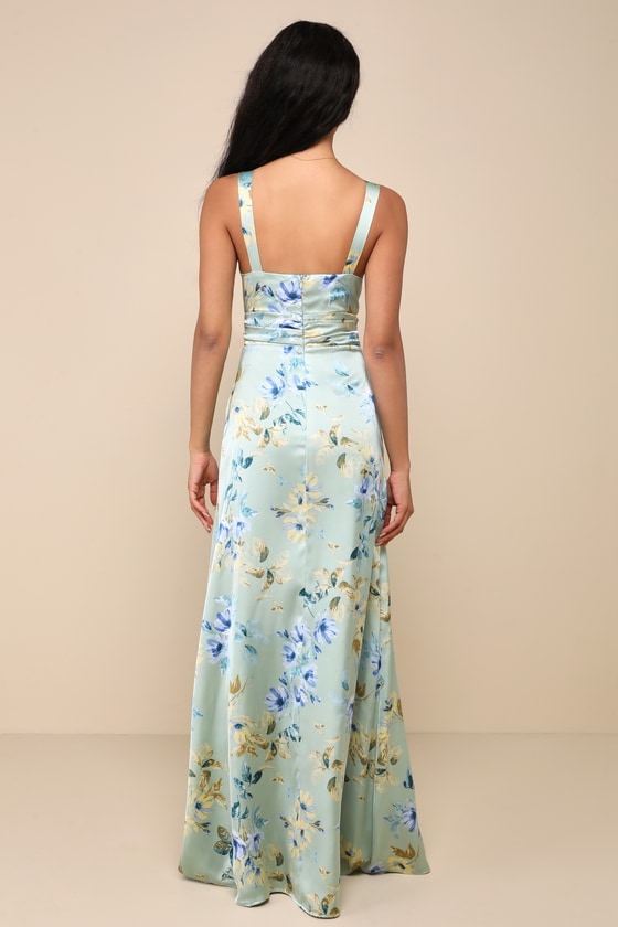 Shop Lulus Convincing Elegance Sage Green Floral Satin A-line Maxi Dress