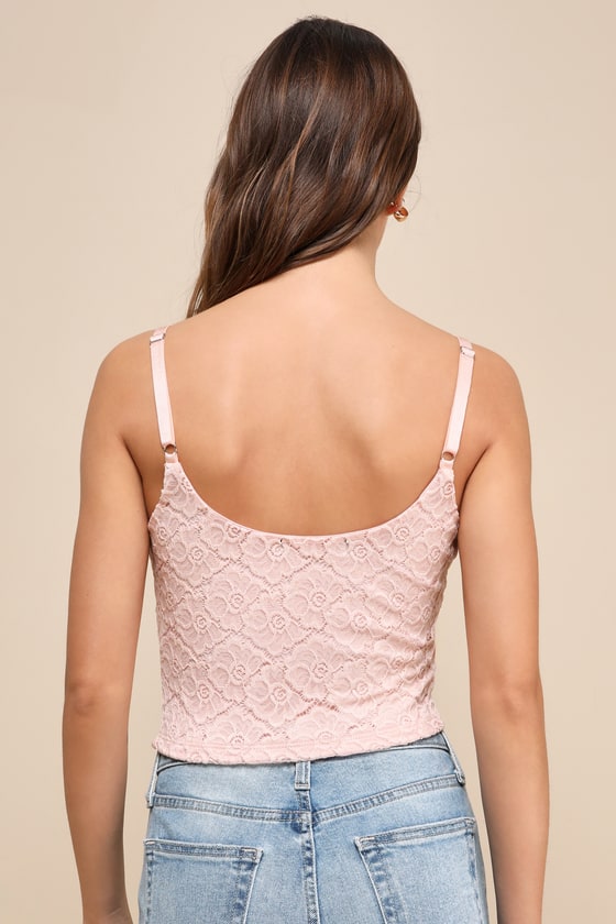 Shop Lulus Cute Quality Light Pink Lace Bustier Cropped Tank Top