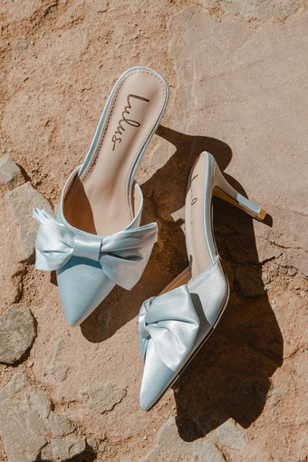 Lyle Light Blue Satin Pointed-Toe Mules