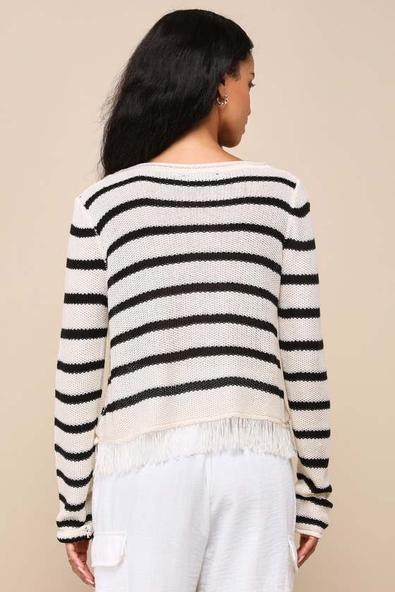 Shop Lulus Trendy Comfort Ivory Striped Loose Knit Fringe Sweater