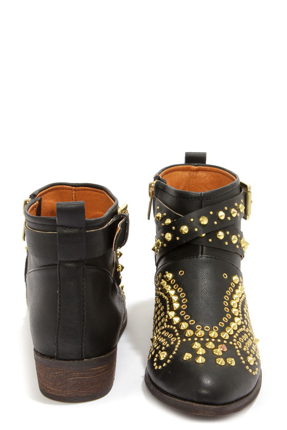 black and gold studded booties