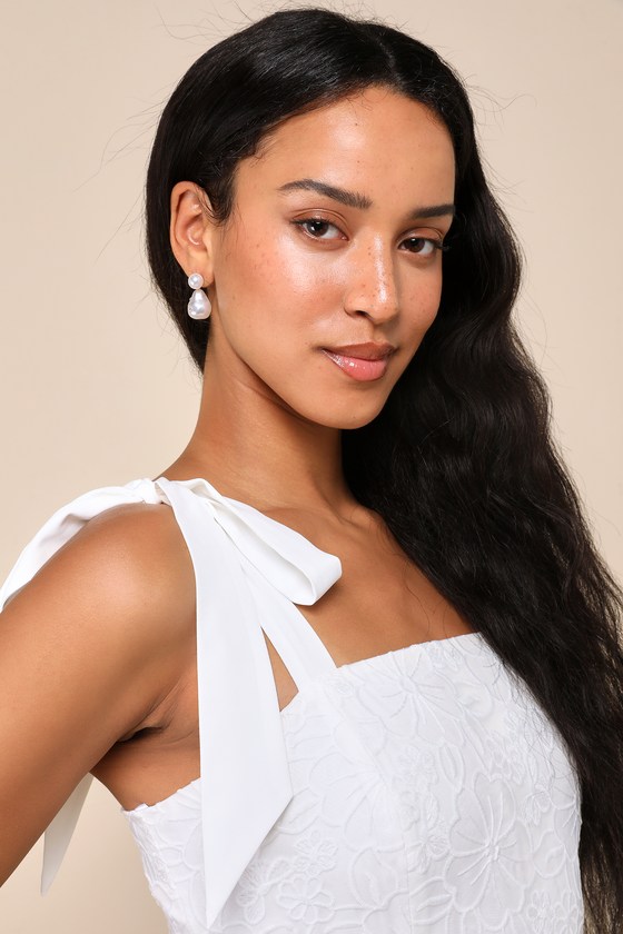 Lulus Lovable Aesthetic White Embroidered Tie-strap Mini Dress In White