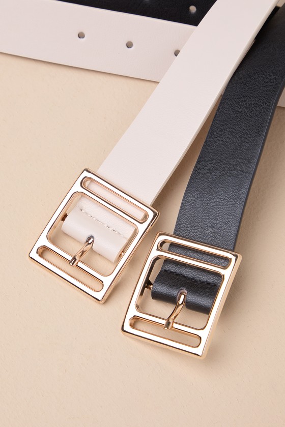 LULUS MODISH MUSE BLACK AND IVORY CUTOUT BUCKLE BELT SET