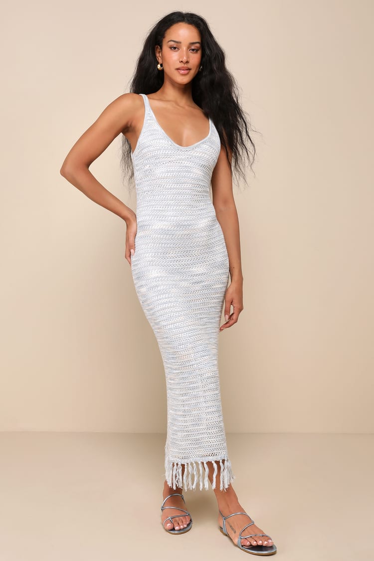 Blue Space Dye Dress - Crochet Knit Dress - Crochet Midi Dress - Lulus Blue Space Dye Dress - Crochet Knit Dress - Crochet Midi Dress - Lulus
