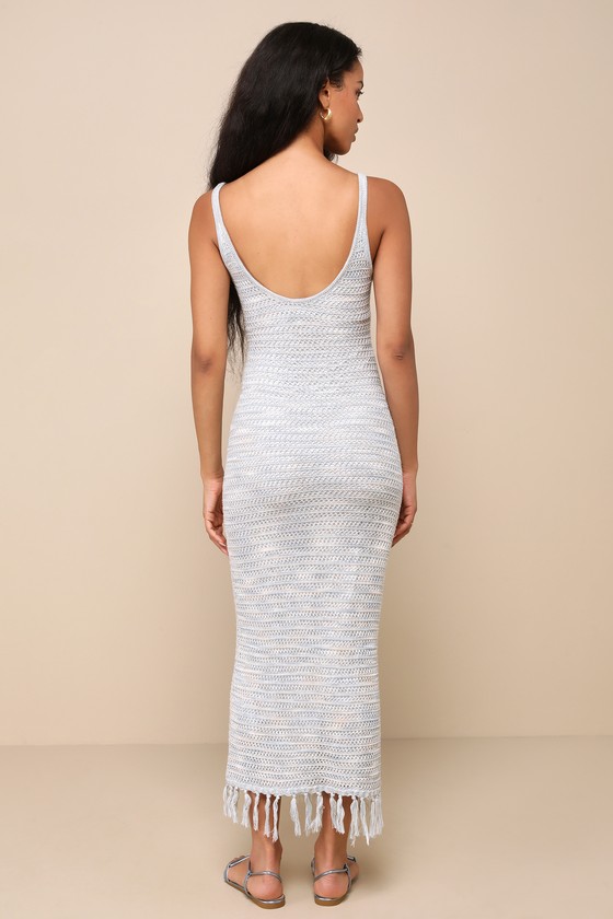 Shop Lulus Summery Daydreams Blue Multi Space Dye Crochet Fringe Midi Dress