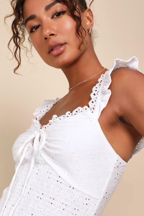 Shop Lulus Perfect Sweetness White Eyelet Ruffled Keyhole Smocked Top