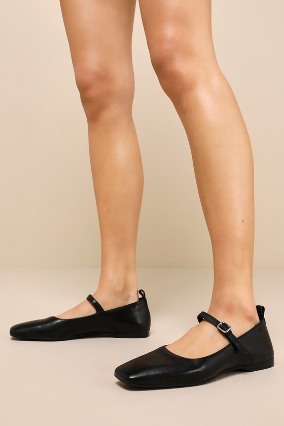 Delia Black Leather Buckle Ballet Flats 1