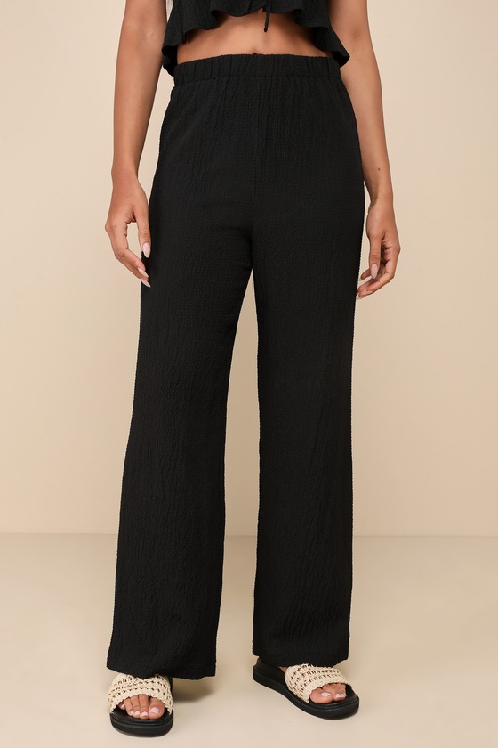 Popular Personality Black Textured High-Rise Wide-Leg Pants 2