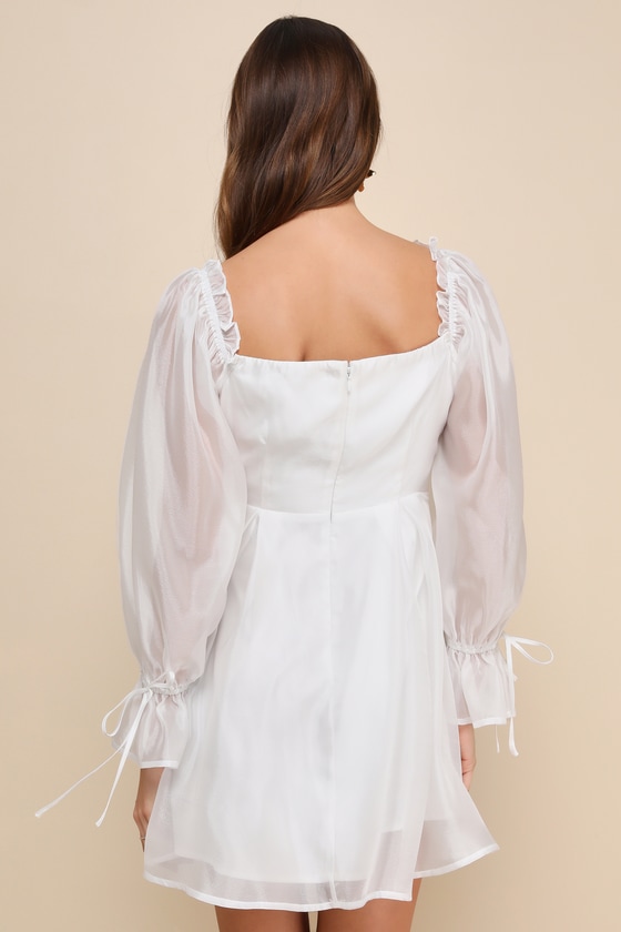 Lulus Darling Image White Chiffon Ruffled Off-the-shoulder Mini Dress In White