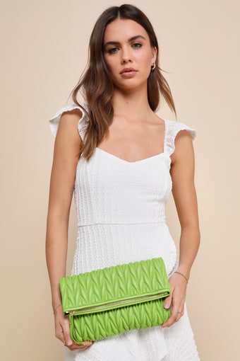 Demeter Lime Green Vegan Leather Quilted Clutch