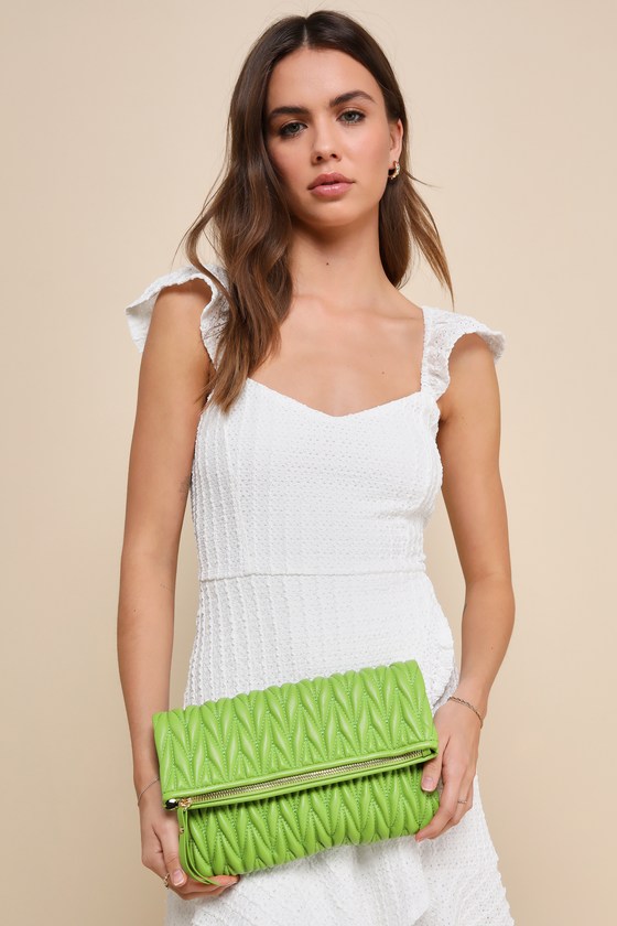 Demeter Lime Green Vegan Leather Quilted Clutch 1
