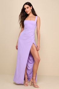 Glamorous Disposition Lavender Ruched Maxi Dress