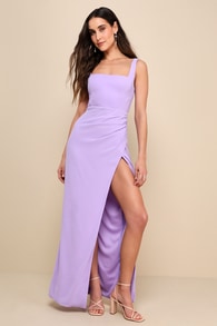 Glamorous Disposition Lavender Ruched Maxi Dress 2