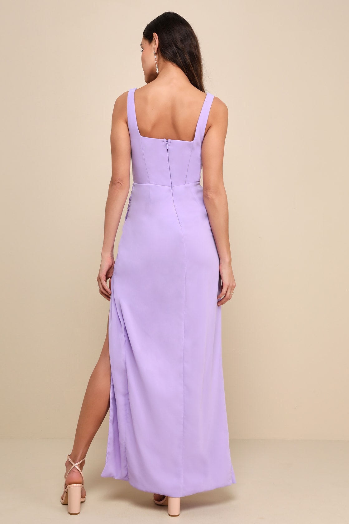 Glamorous Disposition Lavender Ruched Maxi Dress