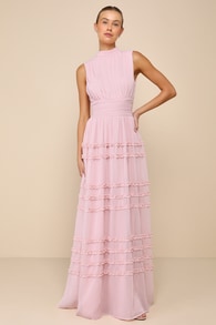 Enchantingly Sweet Blush Pink Chiffon Backless Maxi Dress