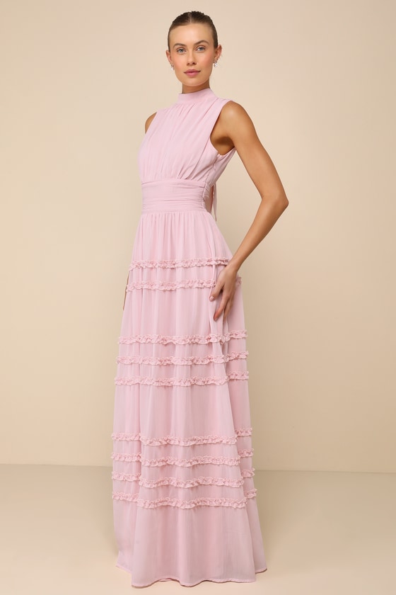 Blush Pink Dress - Chiffon Backless Dress - Ruffled Maxi Dress - Lulus