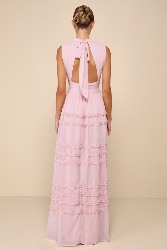Lulus Enchantingly Sweet Blush Pink Chiffon Backless Maxi Dress In Blush Pink