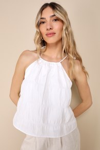 Charming Perspective White Textured Tie-Strap Tank Top