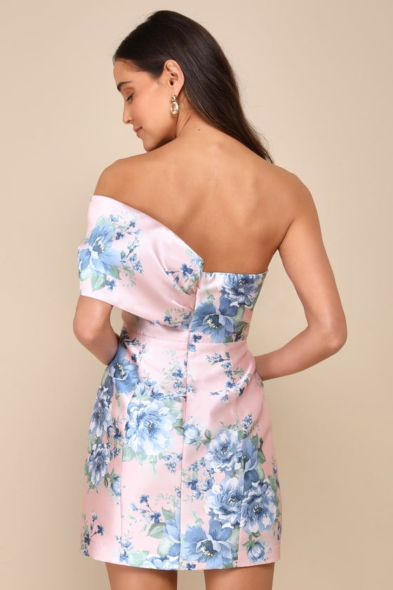 Shop Lulus Soiree Darling Pink Floral Bow Off-the-shoulder Mini Dress