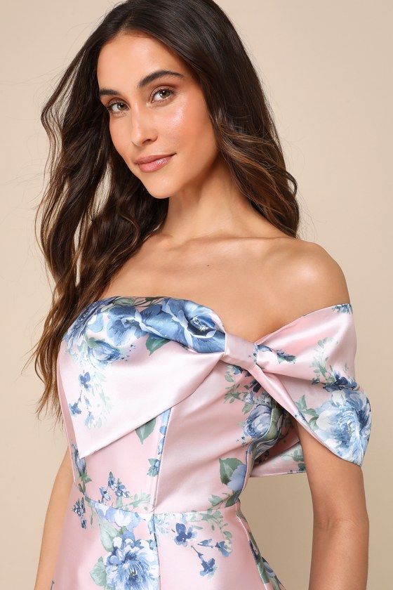 Shop Lulus Soiree Darling Pink Floral Bow Off-the-shoulder Mini Dress
