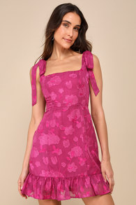No One Prettier Magenta Floral Embroidered Tie-Strap Mini Dress 1