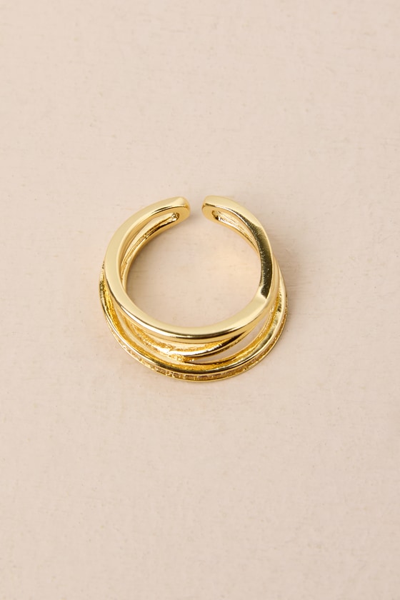 Gold Rhinestone Ring - Layered Overlapping Ring - Stacked