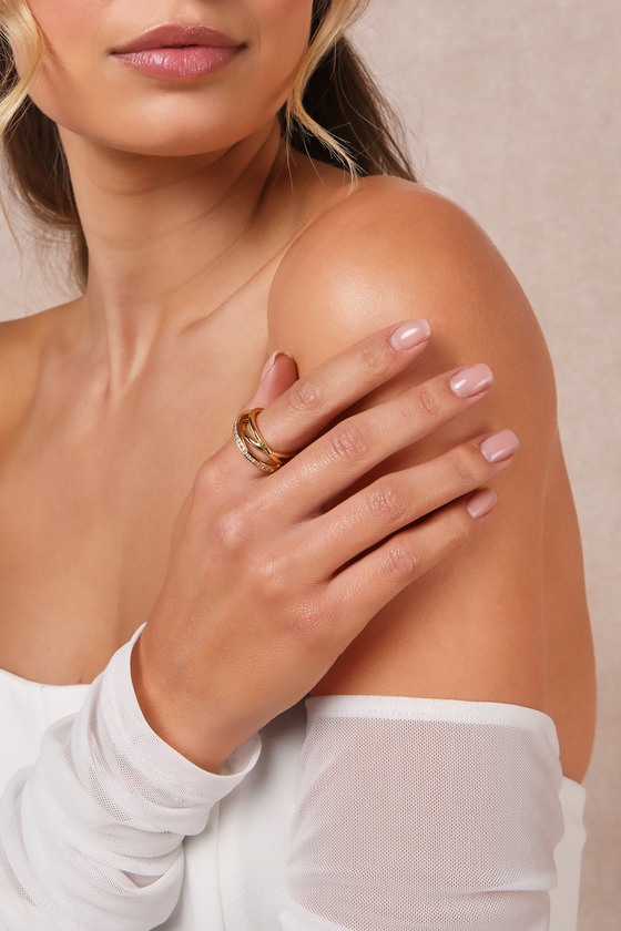 Gold Rhinestone Ring - Layered Overlapping Ring - Stacked