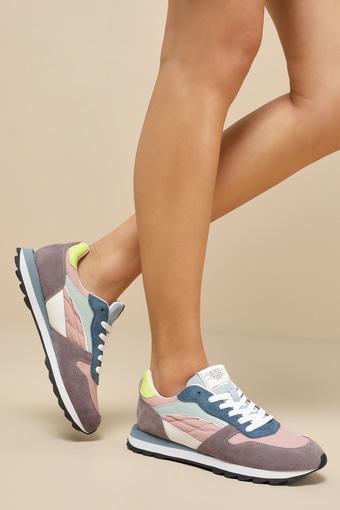 Drya Blush Multi Color Block Suede Lace-Up Sneakers