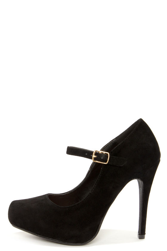 black platform pumps ankle strap