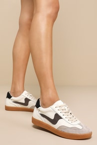Notice White and Grey Leather Color Block Lace-Up Sneakers