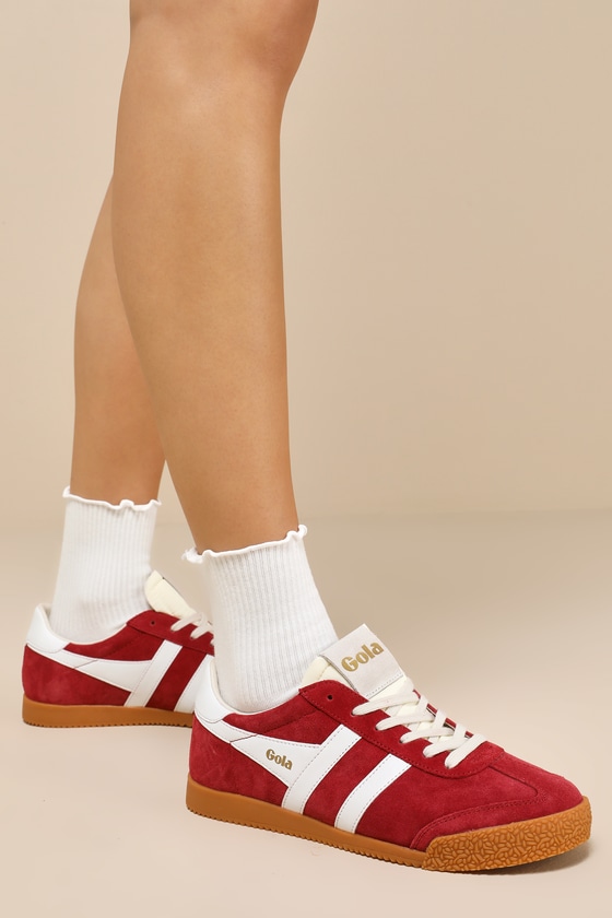 Shop Gola Elan Deep Red Color Block Suede Leather Sneakers