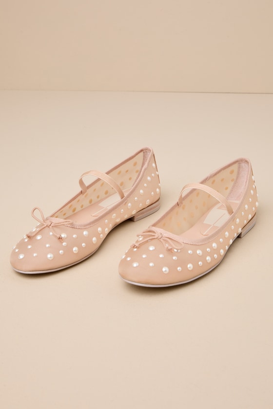 Shop Dolce Vita Cadel Blush Mesh Pearl Bow Ballet Flats In Beige