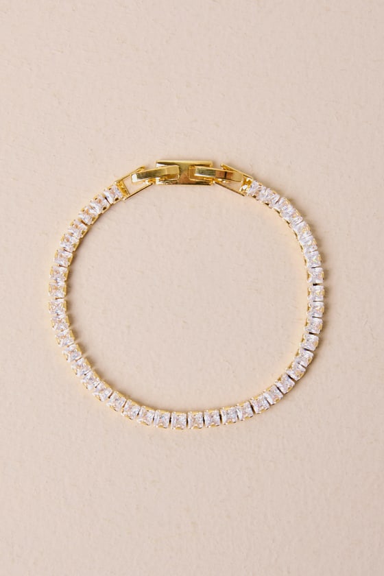 Lulus Perfectly Upscale Gold Rhinestone Tennis Bracelet
