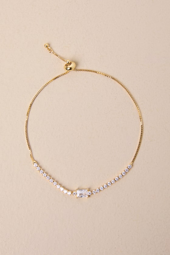 LULUS GLITTERING POISE GOLD RHINESTONE TOGGLE BRACELET